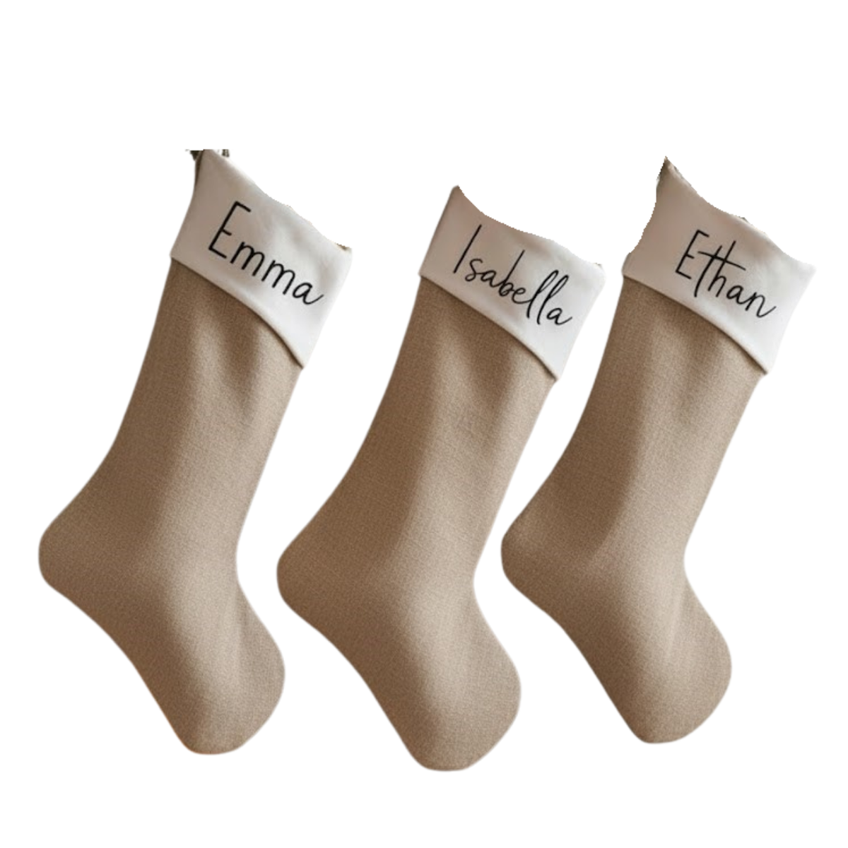 Personalized Neutral Christmas Stocking | Embroidered Black Script Name on White Cuff