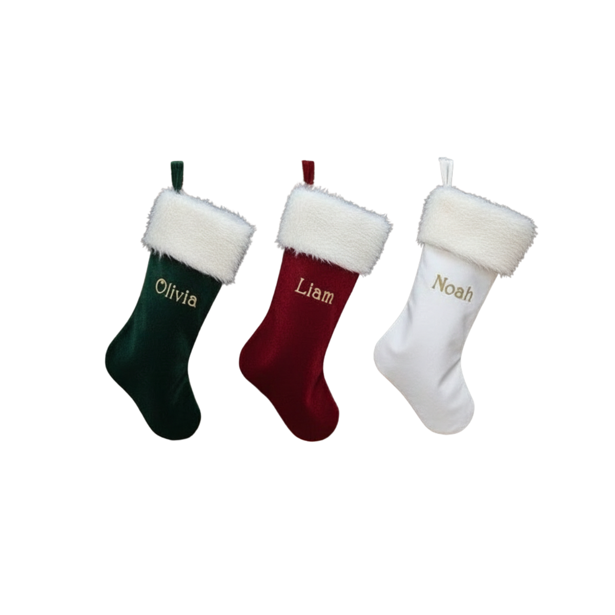 Personalized Velvet Christmas Stocking | Gold Name with Fluffy White Plush Cuff
