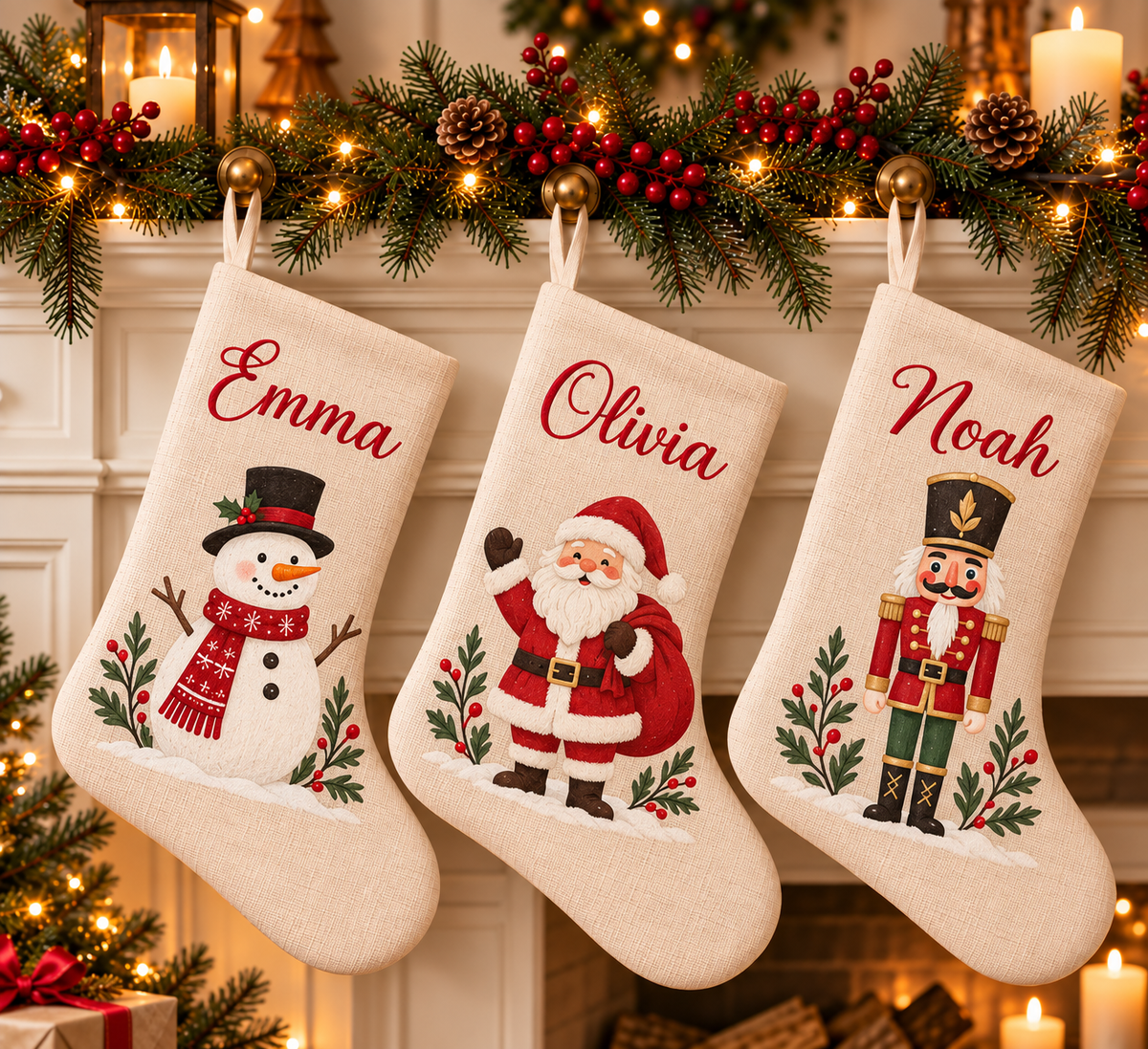 Personalized Christmas Stocking | Printed Name with Snowman, Santa, Nutcracker & More