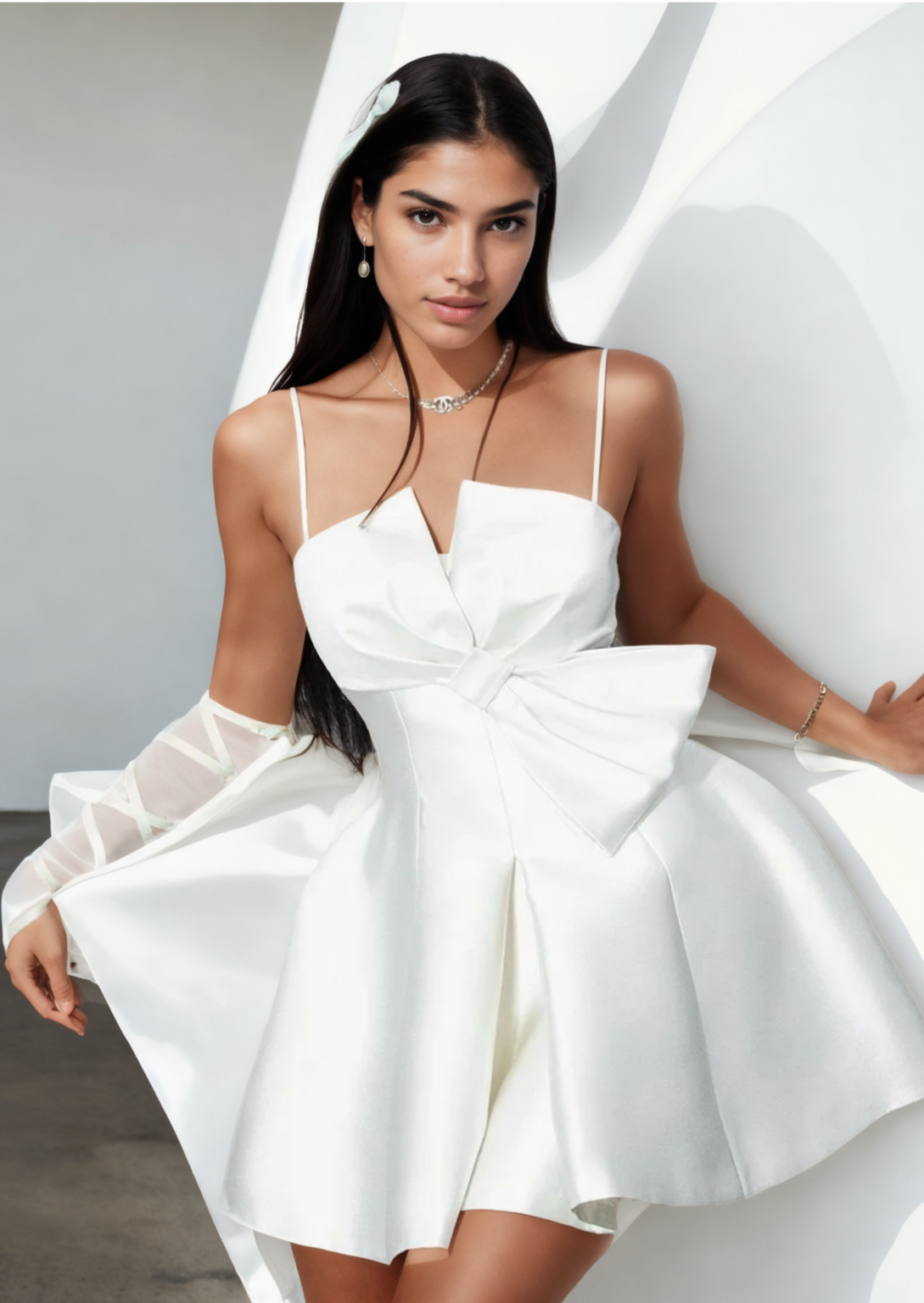 Aria short dress bust decor with a large bow