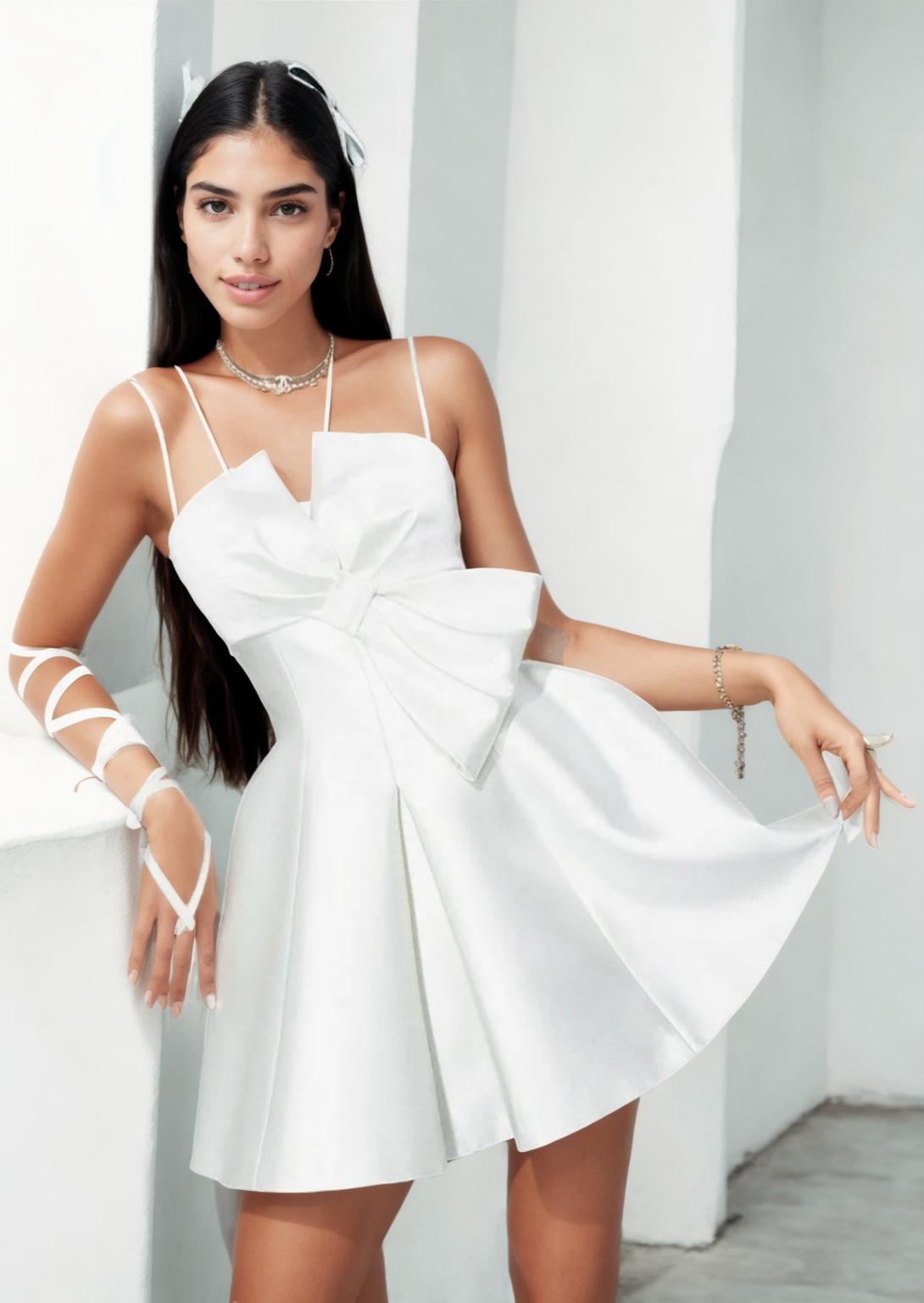 Aria short dress bust decor with a large bow