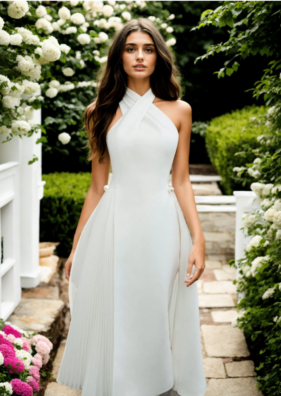 Natalia long dress adorned with pearl embellishments at the waist