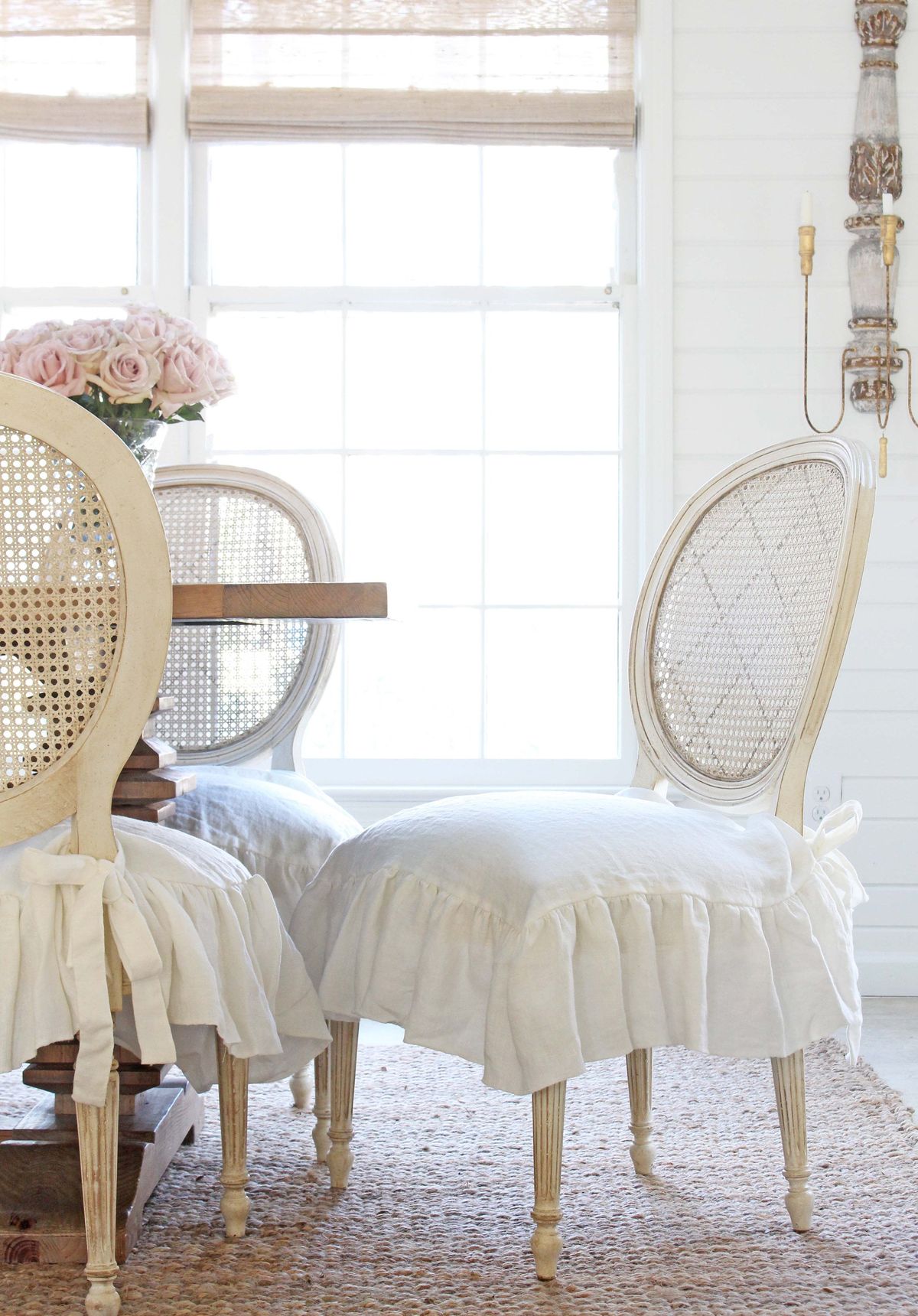 French Country Ruffled Dining Chair Seat Cover with Cushion