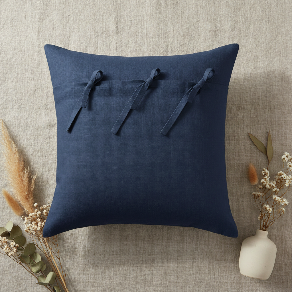 Pillow Cover with Front Ribbon-Tie Closures