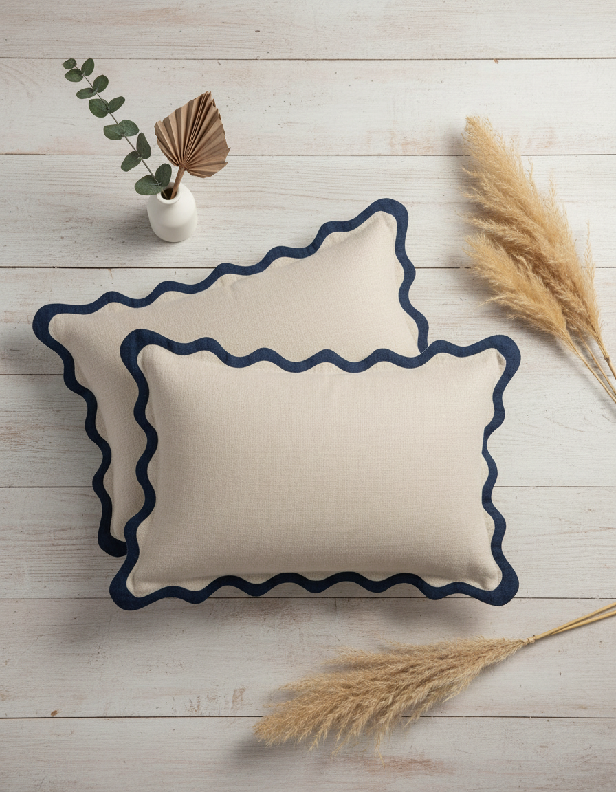 Scalloped Pillow Cover - Luxury Decorative Cushion for Bed - Neutral Home Decor