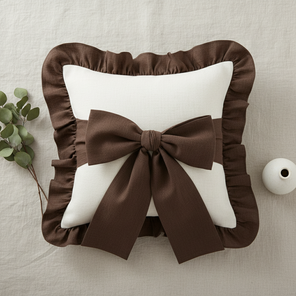 Romantic Ruffle Cushion Cover with Oversized Bow Detail
