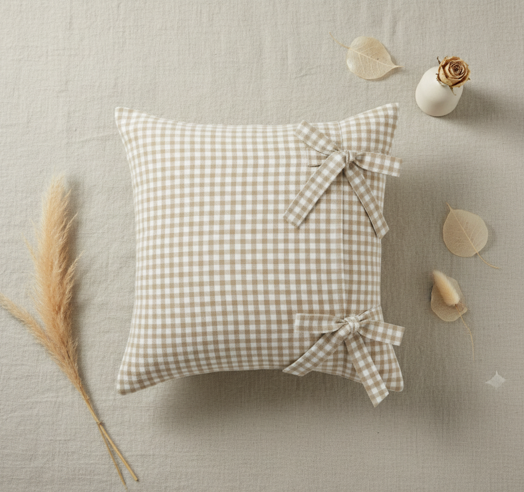Gingham Pillow with Side-Tie Detail