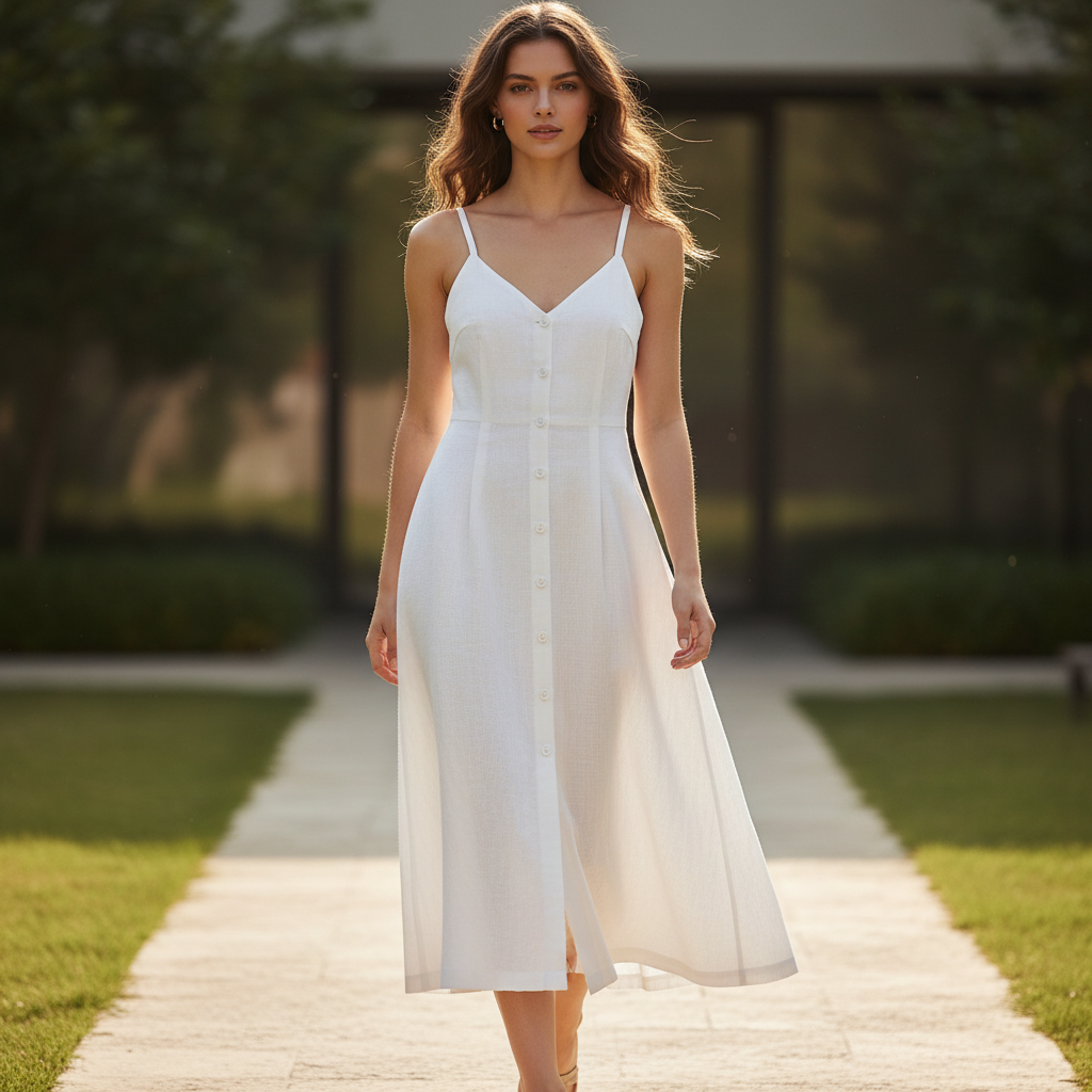 Button-Front Midi Slip Dress