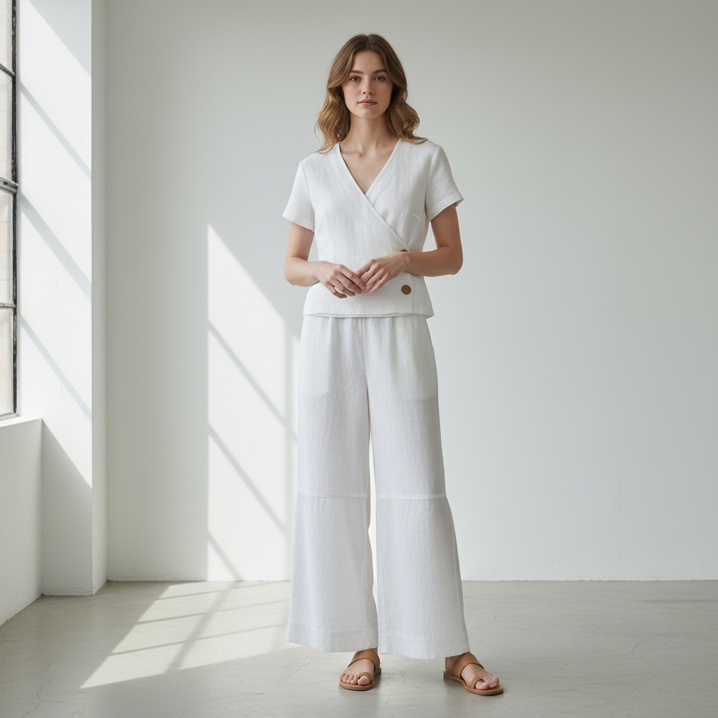 Wrap-Front Top & Wide-Leg Pants Set