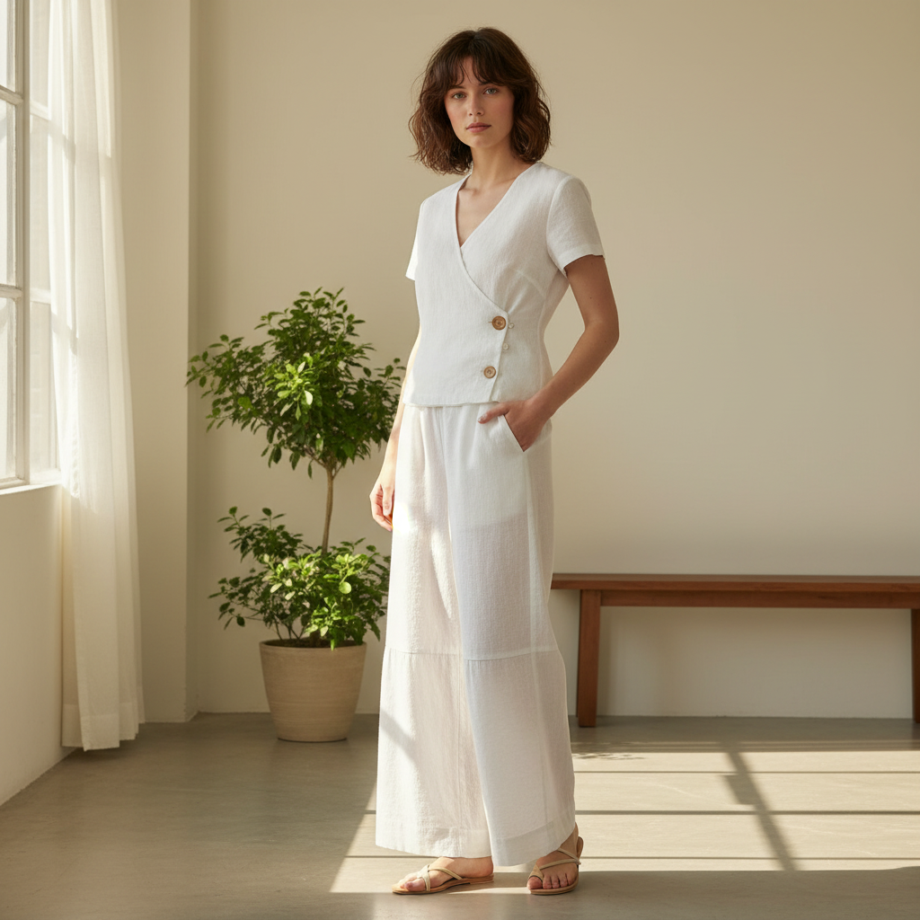 Wrap-Front Top & Wide-Leg Pants Set