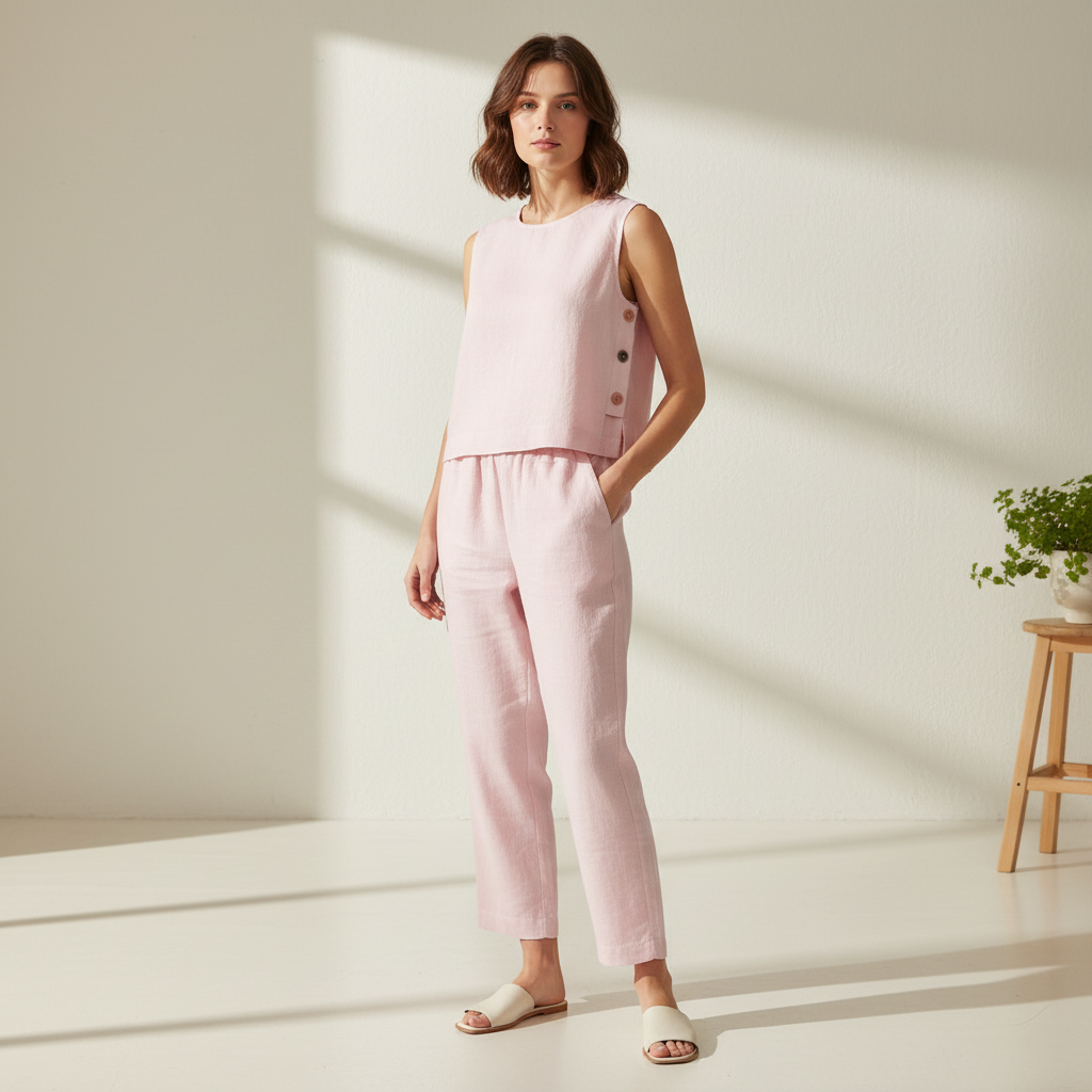 Sleeveless Button-Side Top & Pants Set