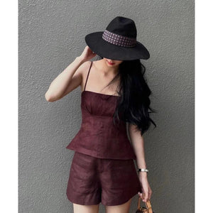 Spaghetti strap linen top with matching shorts