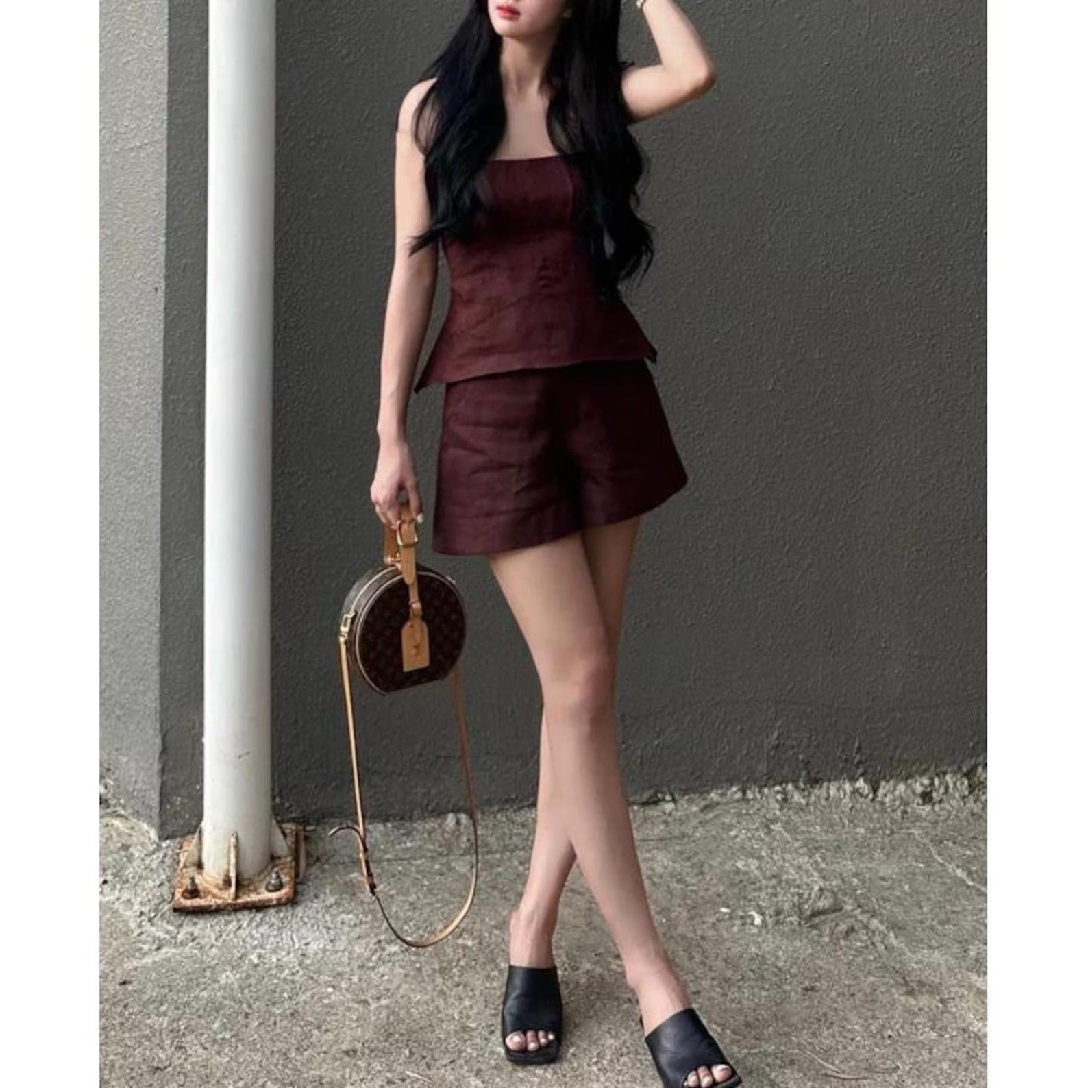 Chic peplum linen top and short set