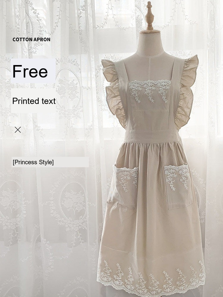 French Princess-Style Cotton Apron, Cute Cottagecore Kitchen Workwear
