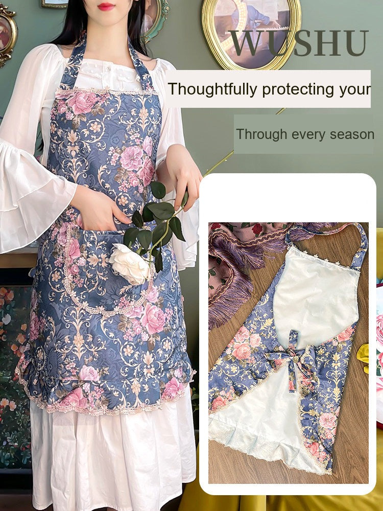 Country Floral Halter Apron, French Vintage Cute Kitchen Workwear