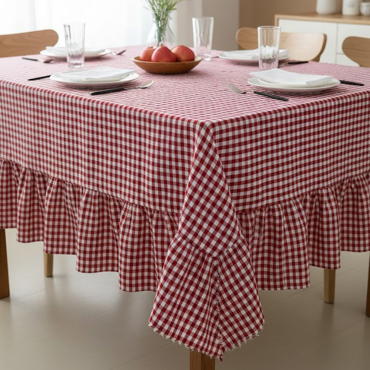 Gingham Farmhouse Tablecloth with Ruffle