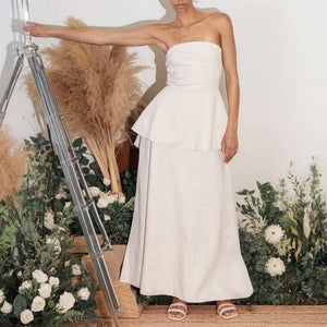 Minimalist peplum maxi dress in breathable fabric